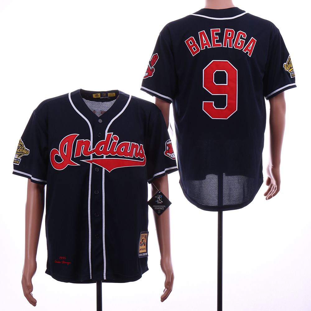 Men Cleveland Indians 9 Baerga Blue Throwback MLB Jerseys